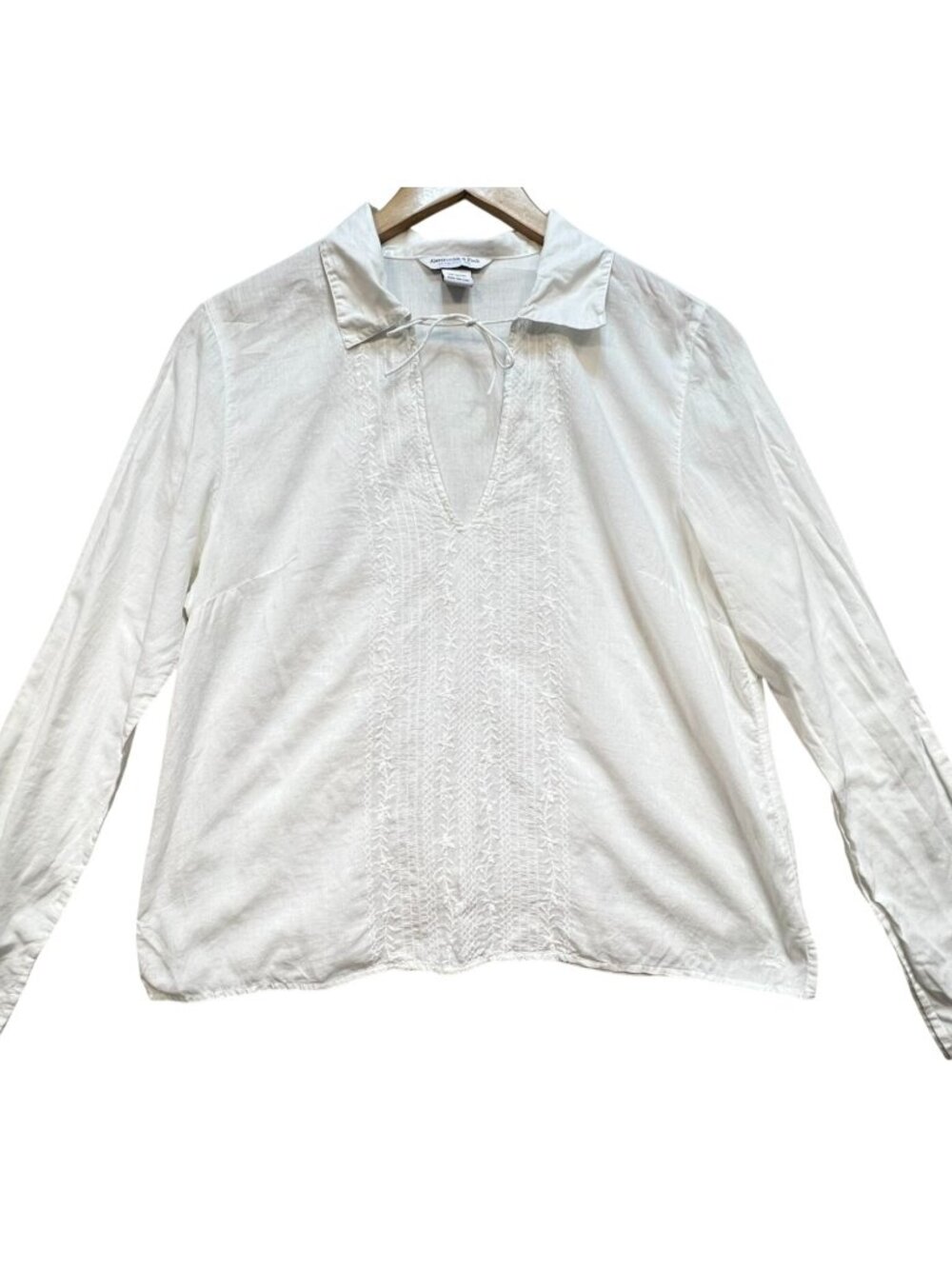 Abercrombie & Fitch Women's Embroidered V-Neck Blouse Long Sleeve Size L White